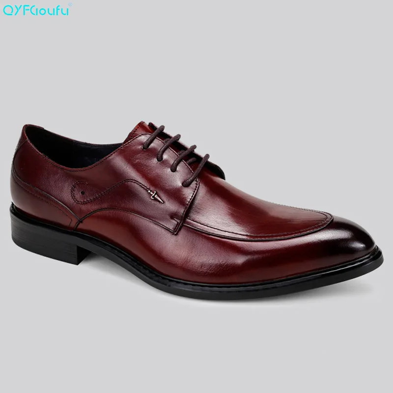 

QYFCIOUFU Italian Designer Formal Mens Dress Shoes Genuine Leather Oxford Shoe Fashion Black Wine Red Pointed Toe Office Shoes