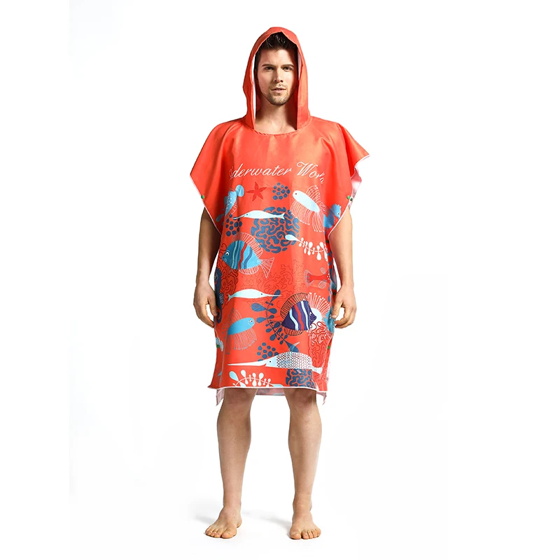 

Printing Surfing Quick-Dry Bathrobe/ Microfiber Changing Robe Sports Towel Hooded Beach Towel Poncho Women Man Bathrobe Towels