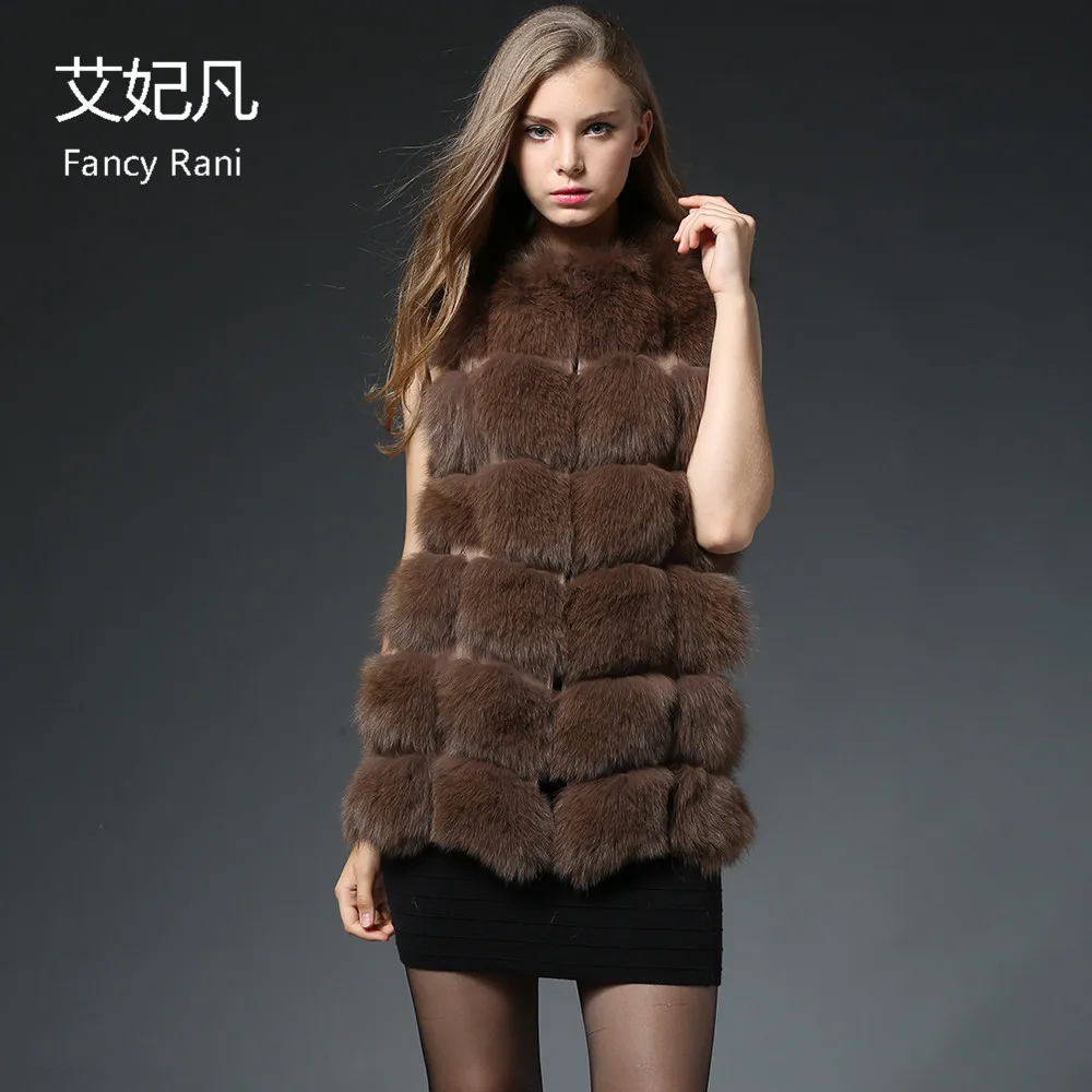 70CM Real Fox Fur Vest 2017 Winter Warm Thick Fox Fur Coat Jackets for