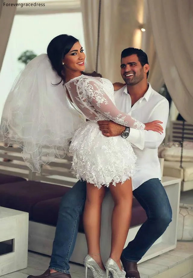 2019 Modern Sheer Long Sleeves Lace Short Cocktail Dresses Ball Gown Homecoming Dress Arabic Party Prom Gowns Backless BC0572  122 (3)