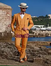 New Arrival Handsome One Button Orange Groom Tuxedos Groomsmen Men’s Wedding Prom Suits Bridegroom (Jacket+Pants+Vest+Tie) K:821