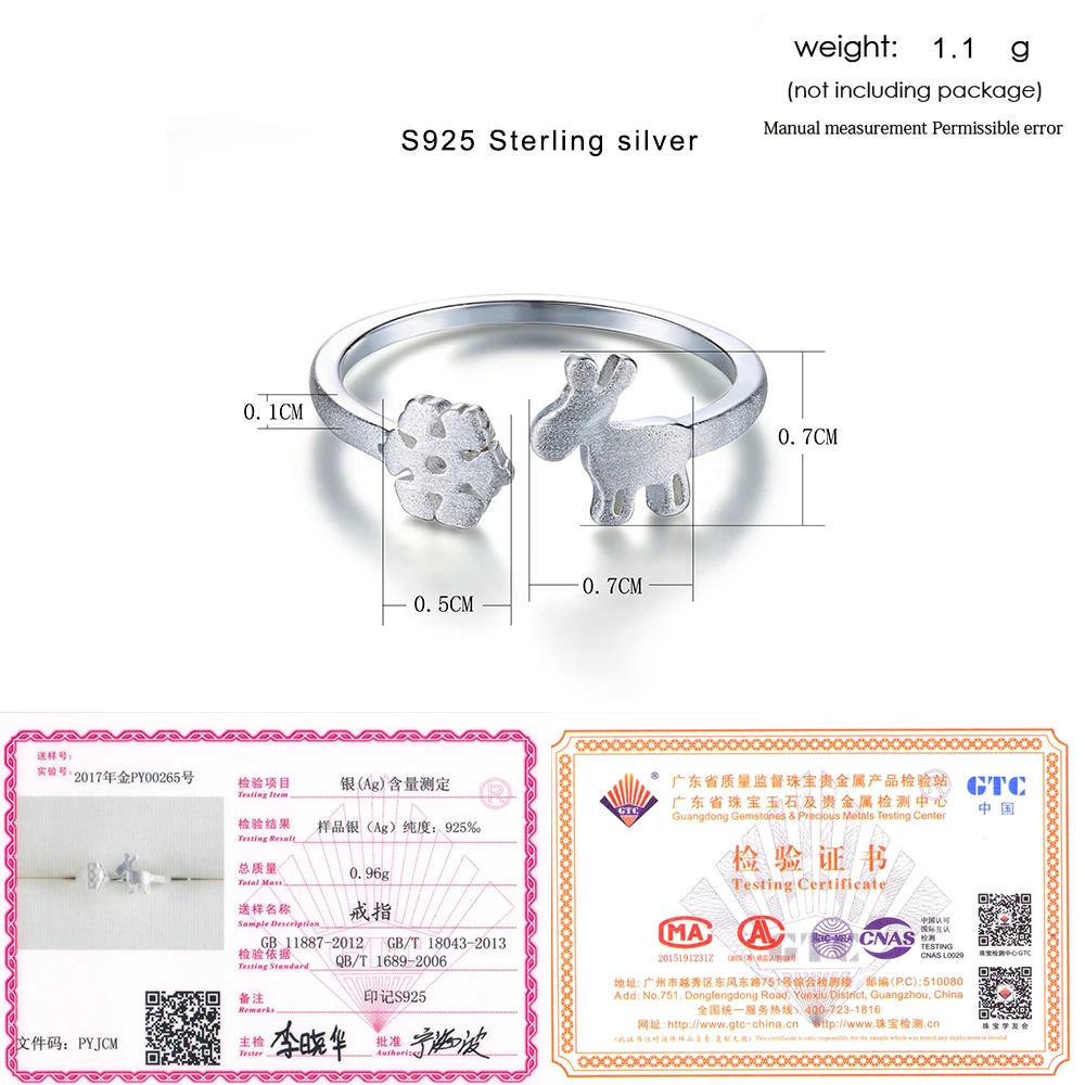 LAMOON Fawn & Snowflake 925-Sterling-Silver Adjustable Rings Fine Jewelry for Women Girls Christmas Gift Anti Allergy LMRY062