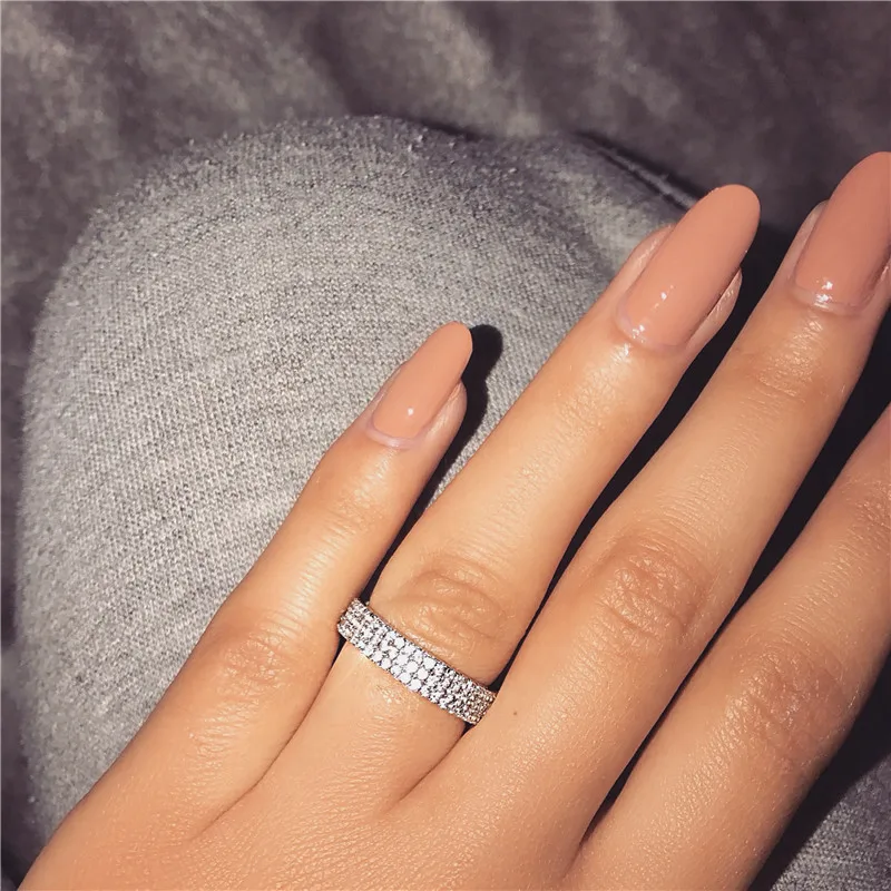 

Hollywood Triple ring Real 925 Sterling silver AAAAA Cz Stone Engagement wedding band rings for women Bridal Party Jewelry