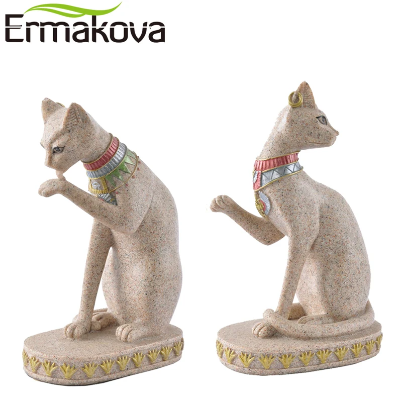 ERMAKOVA Sandstone Bastet Statue Egyptian Cat God Figurine Cat Ancient