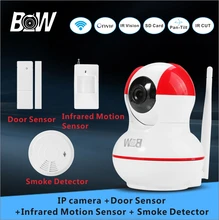 Cámara de seguridad wifi 720 p hd ip cámara + sensor de puerta/infrarrojos motion sensor/detector de humo de vídeo vigilancia cámara inalámbrica