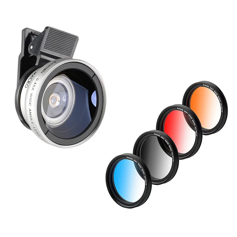 

Zomei 7in1 Cell Phone Camera Lens Kit 140 Degree Wide Angle Lens+10X Macro Lens+Color-Grad Filters Kit with 37mm Clip for iPhone