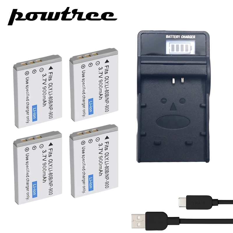 

4Packs NP-900 Li-ion Battery 3.7V 900mAh+1Port Battery Charger with LED for Minolta NP-900 VE40 E50 AIGO V760/880/1080 BENQ E40/