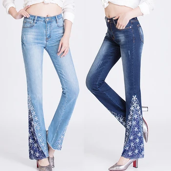 

Summer Spring Fashion Woman Embroidery Floral Tassel Stretch Denim Pants , Scratched Jeans With Embroidered , Trousers For Women