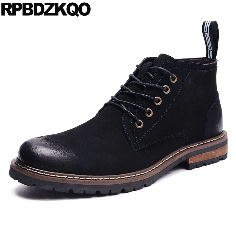 

Shoes Suede Army 2017 Military Black Round Toe Combat British Style Fall Ankle Retro Boots Short Booties Lace Up Comfortable