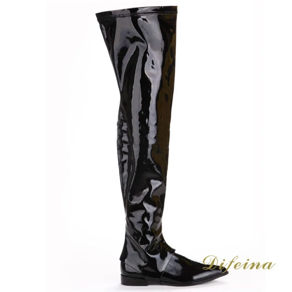 flat pointed over the knee boots