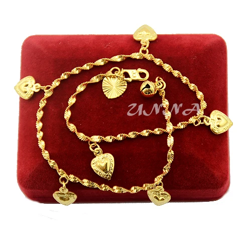 Летние женские браслеты на ногу с желтым золотым наполнителем, Очаровательные золотые браслеты в форме сердца, волнистые цепочки