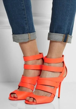 

Orange red suede high heel gladiator women sandals peep toe cutouts plus size 10 free shipping wedding party shoes woman stileto