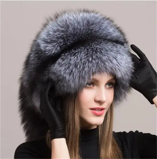 

Winter Women Fur Cap Real genuine natural Fox Fur Hats Headgear Russian Outdoor Girls Beanies Cap ladies warm fashion cap H1902