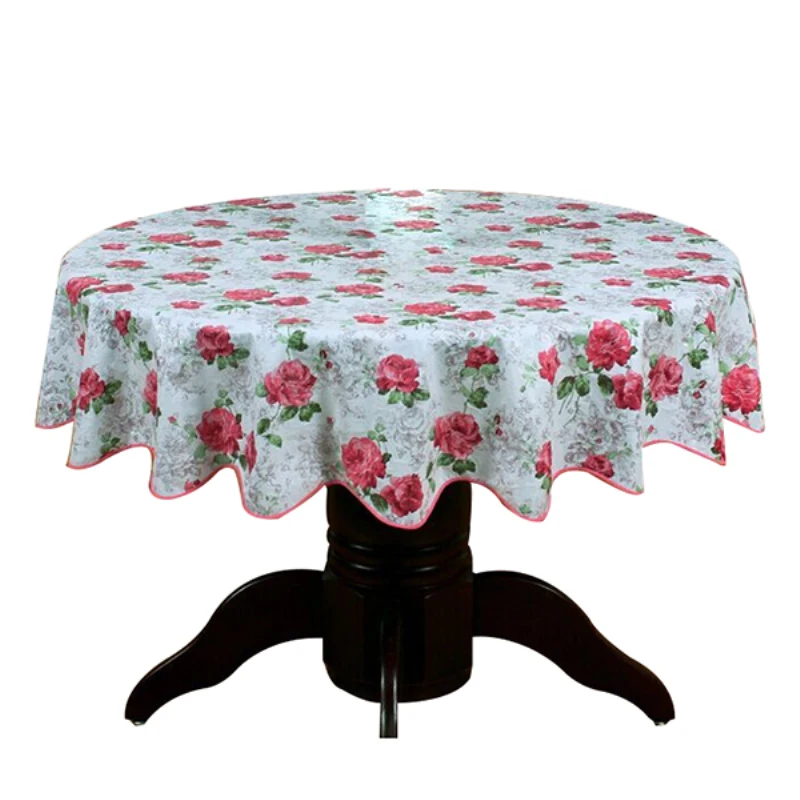  Pastoral Plastic Round Tablecloth PVC Oil Proof Waterproof Romantic Florals Printed Table Cover Wed