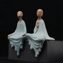 Estatuetas de buda decoração de mesa, estatuetas de cerâmica pequena do monge chaleira de areia roxa decoração de casa
