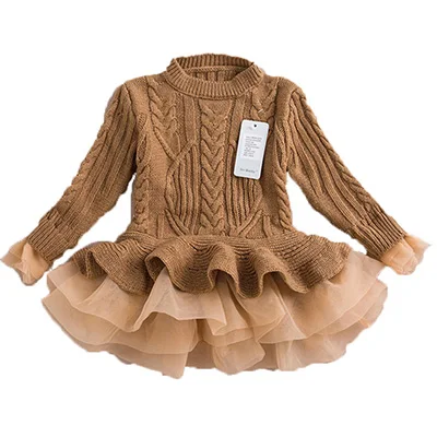 Kid Baby Girl Knitted Sweater Winter Pullover Crochet Tutu Dress Tops Clothes O1