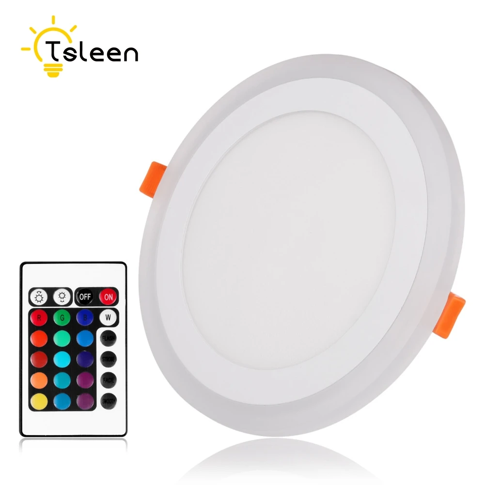 

TSLEEN 4Pcs Ultra Thin Dual Color LED Panel Light RGB Ceiling Recessed Downlight RGB LED Light with Remote Control Round Square