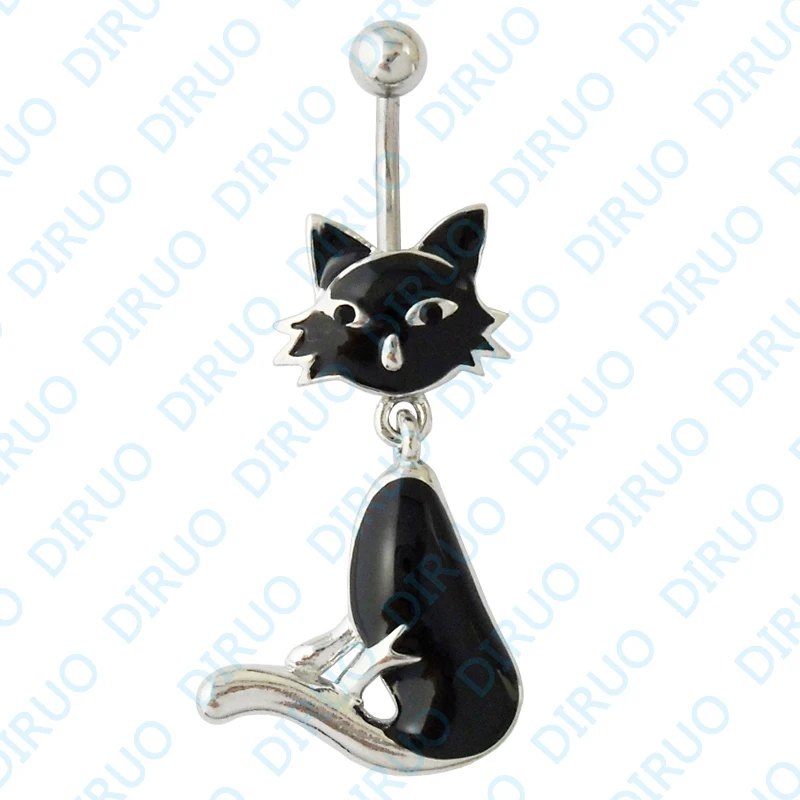 

Wholesale Black Cat Dangle Ring Navel Ring Belly Button Ring Body Piercing Jewelry5pcs/lot
