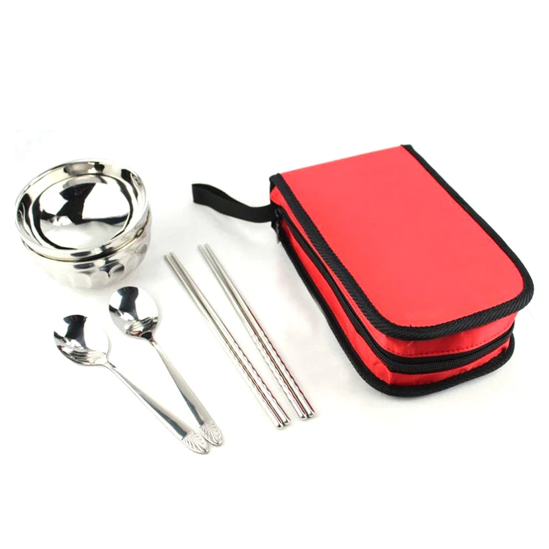 

Stainless Steel Outdoor Tableware Picnic Bowls Spoons Chopsticks Camping Tableware Dinnerware With Storage Bag