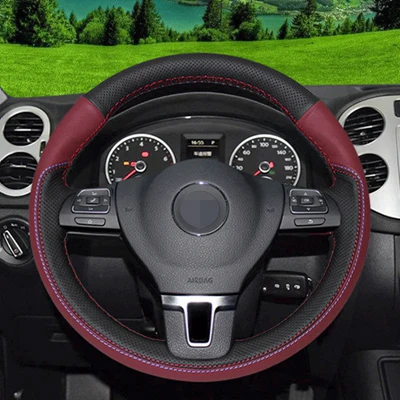 GNUPME черный кожаный чехол рулевого колеса автомобиля для Volkswagen Tiguan Lavida Passat Magotan Sagitar Bora Jetta Polo - Название цвета: colour 6