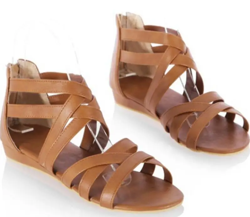 women PU leather shoes woman summer sandals cross tied zip Zapatos