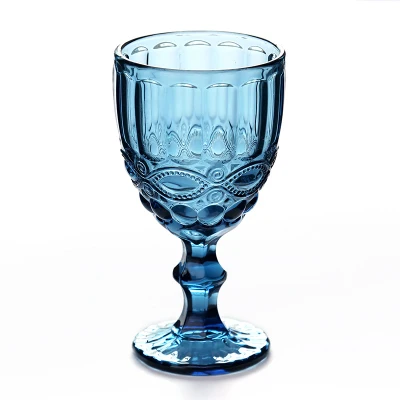 Винтажный бокал для вина, прозрачный бокал с тиснением, ретро цвет, стекло es, утолщенные бокалы, свадебные подарки, посуда для напитков, стеклянные чашки - Цвет: Style A -Blue