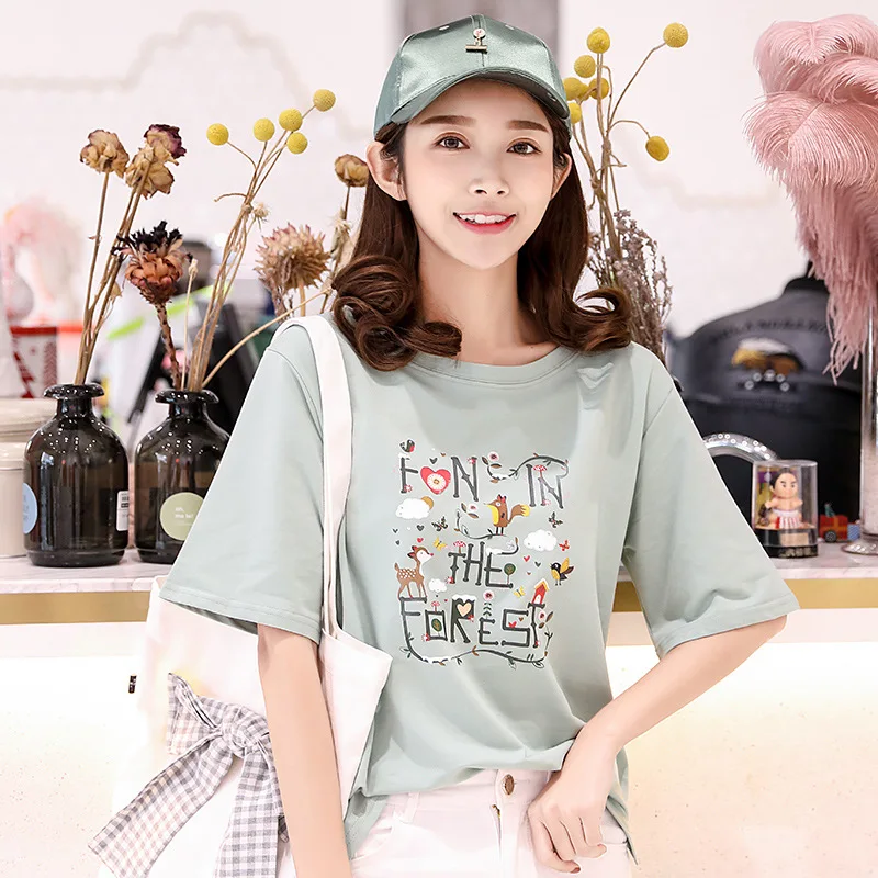 AD Half Sleeve Girls Students Woman T-shirts Cotton Fabric Sweet Women's Casual t shirts Clothing Lady Clothes