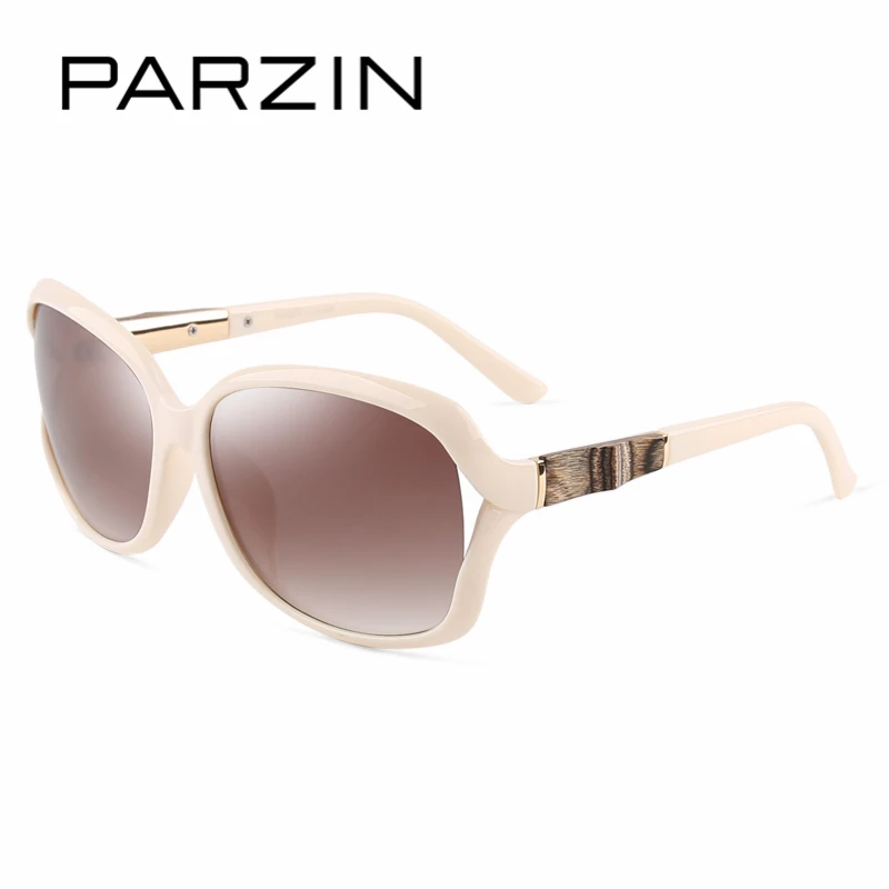 Женские солнцезащитные очки с большой оправой PARZIN, Модные элегантные солнцезащитные очки класса люкс, дизайнерские очки и футляр 9502 - Цвет линз: Beige Frame
