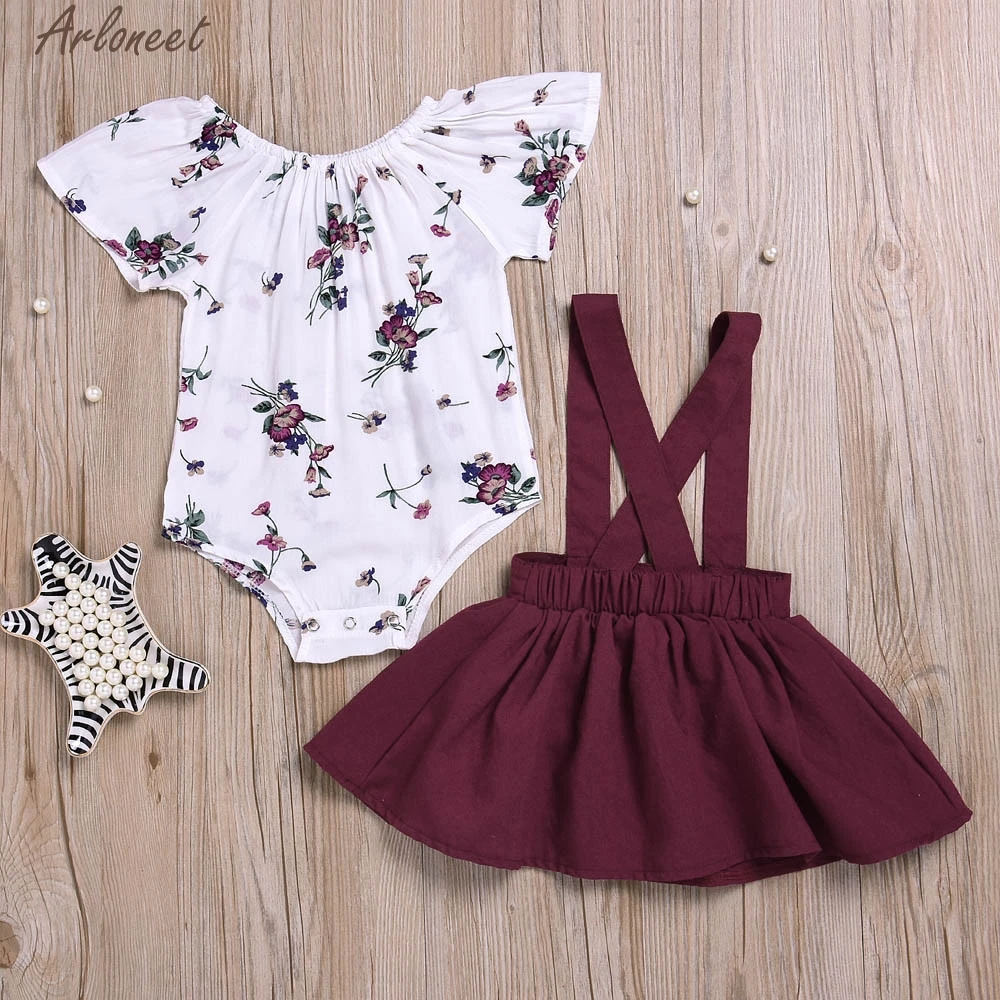 

ARLONEET 2Pcs Infant Baby Girls Floral Print Rompers Jumpsuit Strap Outfits Set Sleeve Cute Suit Jan10