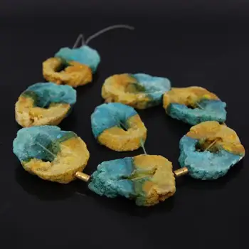 

Approx8PCS Strands Large Size Yellow Blue Two-tone Drusy Druzy Agates Quartz Geode Slab Slice Nugget Loose Beads Pendant Jewelry