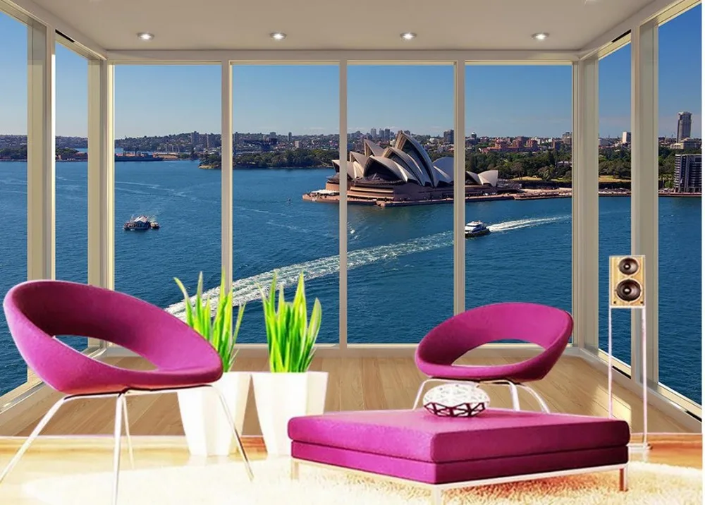 

Custom 3d mural wallpaper Balcony views of the Sydney Opera House Living room TV backdrop bedroom 3d photo wallpaper