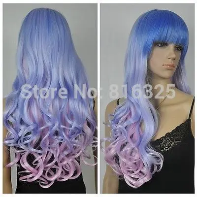 

shun 690028>>>>New Wig Mixed Blue Wig Long Curly Hair