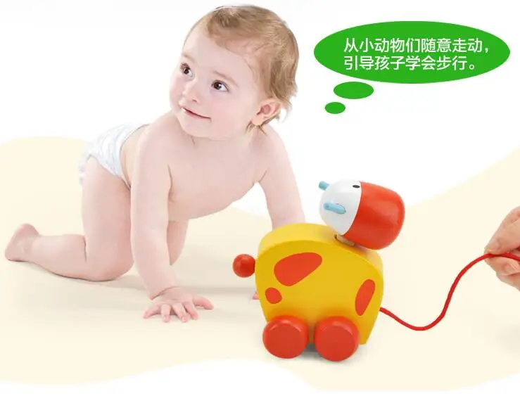 

Candice guo wooden toy wood cartoon pull cart car vehicle animal shape dog sheep cattle rope game birthday gift christmas set