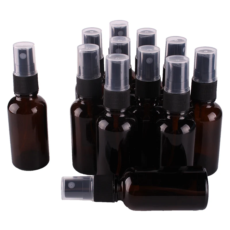 

12pcs 30ml Amber Glass Spray Bottle w/ Black Fine Mist Sprayer essential oil bottles empty cosmetic containers