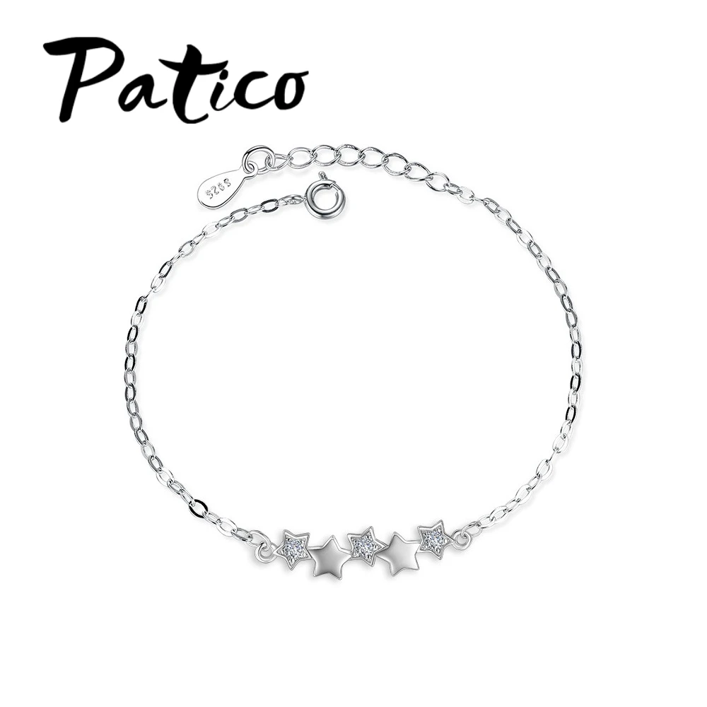 

High Quality Girls Fashion 925 Sterling Silver ColorShinning Star Crystal Pendant Bracelet For Valentines' Day/Birthday