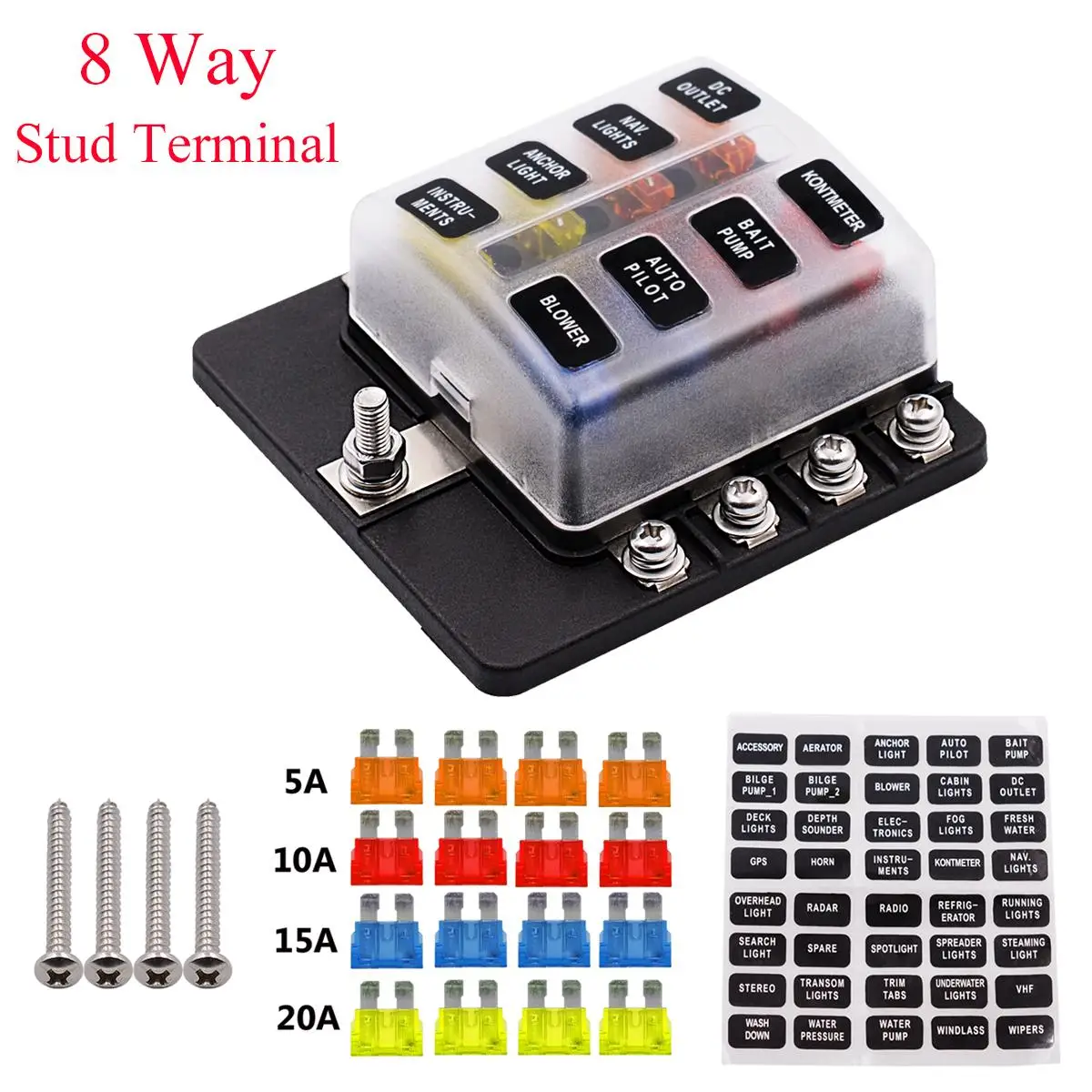 Good Quality 5/10/15/20A Fuse Universal 8 Way Fuse Box 12V 32V Circuit Standard Blade Block Holder Car Caravan-in Fuses from Automobiles & Motorcycles on ...