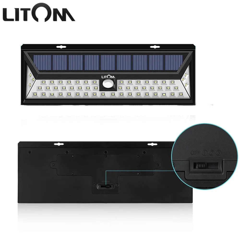 

LITOM 54 LED Solar Lamp with Motion Sensor Waterproof Wide Angle Solar Night Lights Wireless Outside Wall Activated Deck Light