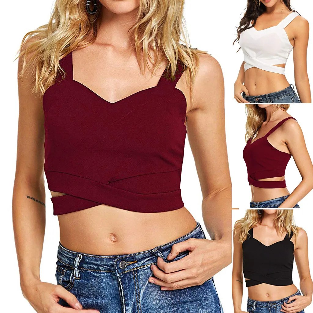 

2019 Crop Tops Sleeveless T-Shirt Summer Beach Vest Bare Midriff Summer Tank Top sling Vest Fashion Clothes