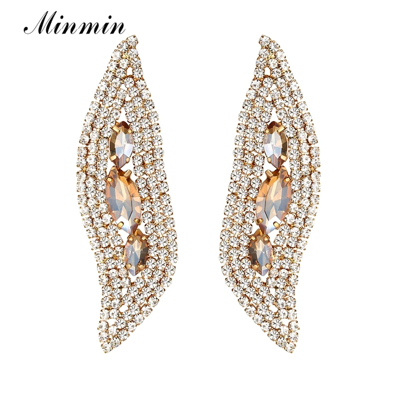

Minmin Luxury Gold Color Leaf Crystal Stud Earrings for Women Fashion Geometric Rhinestone Stud Earrings Wedding Jewelry MEH1011
