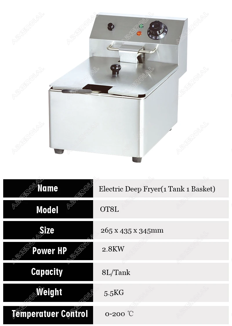 OT8L/OT8L-2 Electric Counter Top Deep Fryer Stainless Steel Oil Fryer Oven Chip Chicken Potato Fried Oven Machine for Kitchen