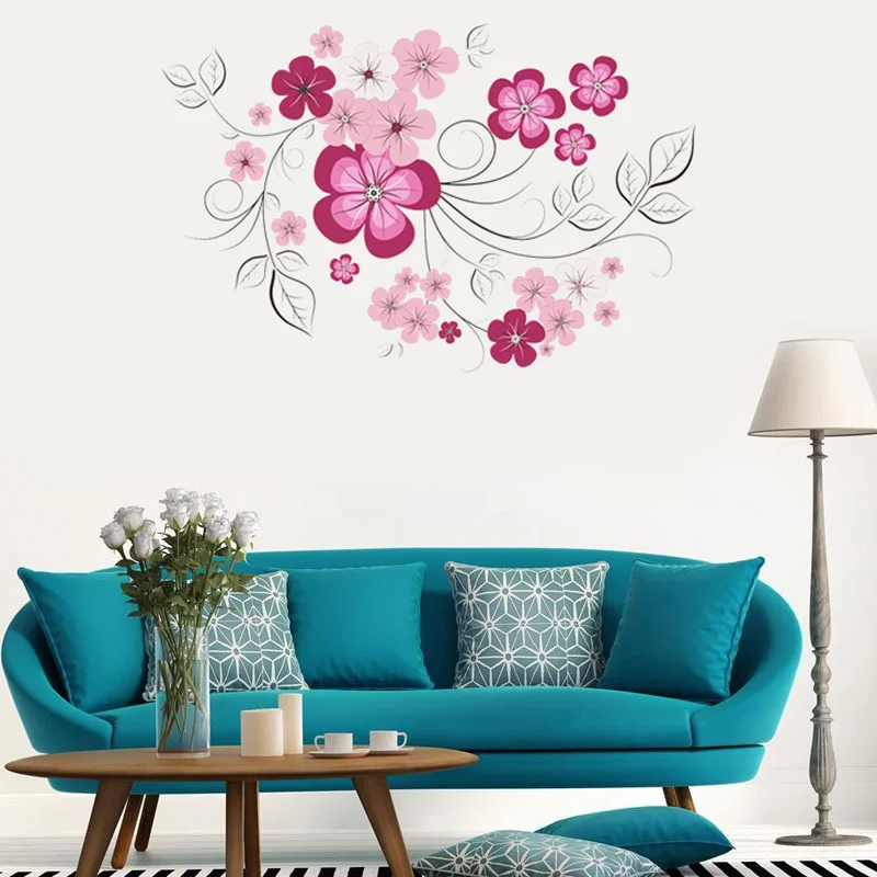 Art Creative Pink Flowers Wall Stickers PVC Material DIY wall decals