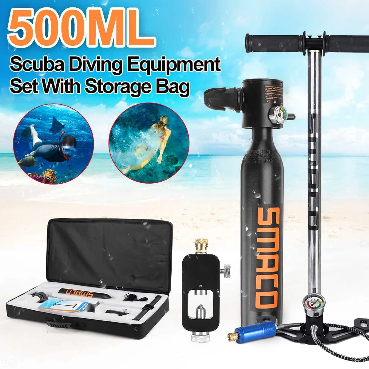 

New Black Air Tank Mini Scuba Diving Pump Equipment Spare Diving Breath Underwater For Diving Enthusiast Oxygen Tank Snorkel Bag