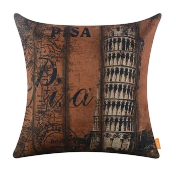 

LINKWELL 45x45cm Vintage World Map Italy The Leaning Tower of Pisa Decorative Pillowcase Burlap Cushion Cover Home Supplies