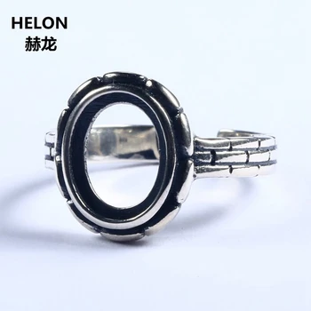 

Vintage 925 Sterling Silver 8x10mm Oval Cabochon Semi Mount Engagement Wedding Ring Fine Jewelry Adjustable Open