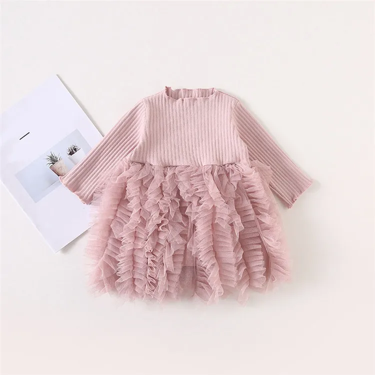 Fanfiluca Girl Long-sleeve Dress Autumn Cute Toddler Dresses For Party And Wedding Cotton Tutu Bow Patchwork Infant Dress020