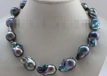 

Jewelr 005685 Genuine Natural 28mm Black Reborn Keshi Pearl Necklace