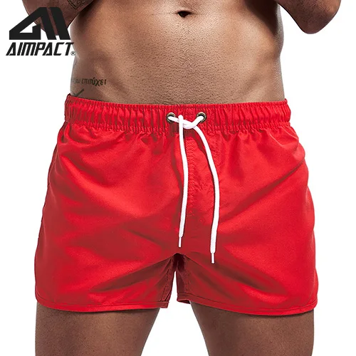 Aimpact мужские быстросохнущие пляжные шорты летние праздничные однотонные раздельные пляжные плавки для серфинга гибридные спортивные шорты для мужчин AM2165 - Цвет: Red