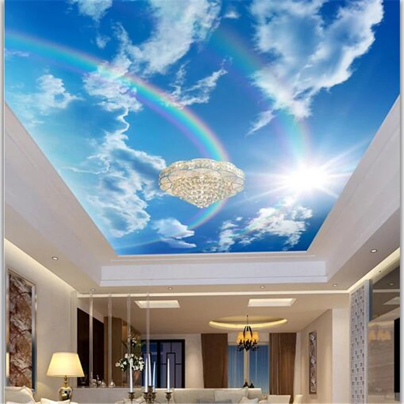 

beibehang Custom Wallpaper 3d Photo Wallpaper Rainbow Blue Sky Ceiling Wallpaper Zenith Living Room Mural papel de parede 3d