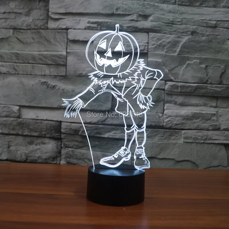 

8pcs/lot 7 Color changing 3D Flashing Pumpkin Doll Acrylic LED Man Night Light with USB power multicolor table Lamp of 3D LEDS