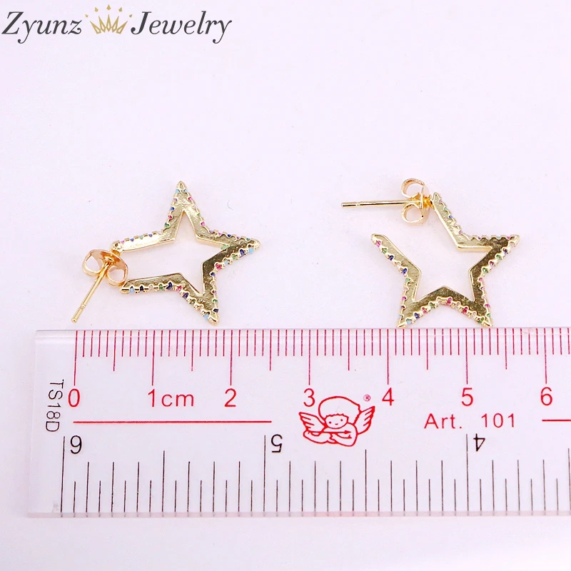 5 пар, 20 мм, Радуга Фианит, циркон, кристалл серьги золотистого цвета звезда шпильки женские украшения, серьги